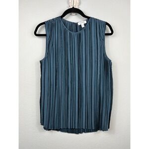 Nordstrom Women's Blouse Top Sleeveless Pleated Elegant Top Blue Size M‎